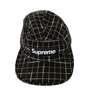 Supreme 5-Panel Camp Cap Grid Black White